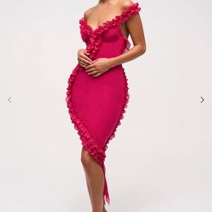 Chic Asymmetrical Ruffle Dress in Vibrant Pink